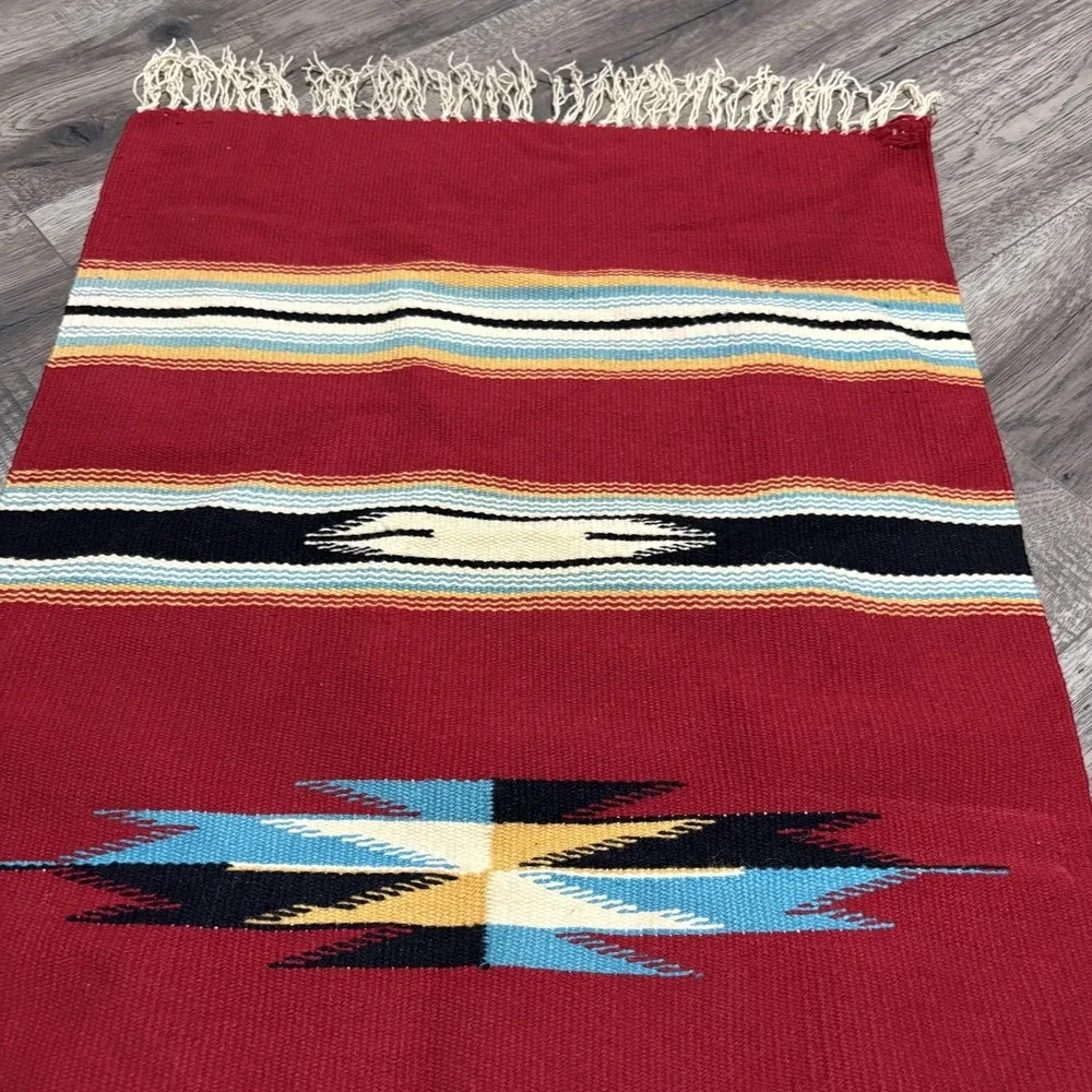 Southwestern Red Geometric Textured Area Rug Blanket 20x38‎ In Chimayo